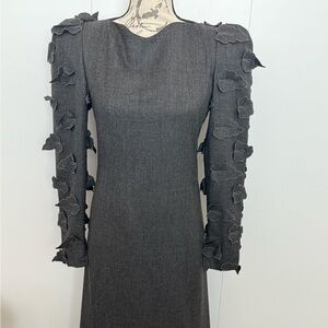 Carolina Herrera Charcoal Dress with Floral Sleeve Details